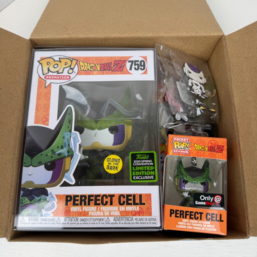 Funko Pop Dragon Ball Z Perfect Cell 759 GITD 2020 Spring Convention Bundle Pins